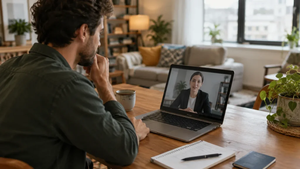 Job interview by video call with a UK employer before a Skilled Worker visa